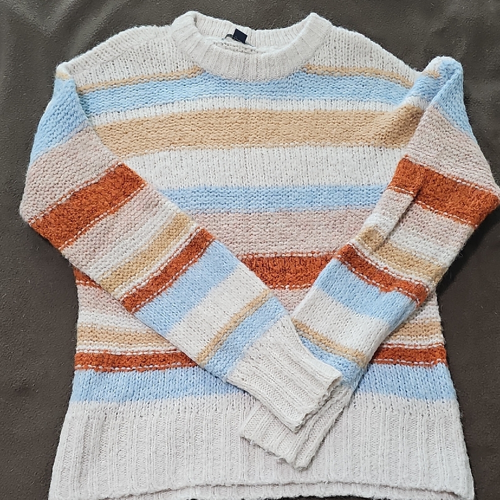 American Eagle Outfitters Blue and Orange Striped Sweater